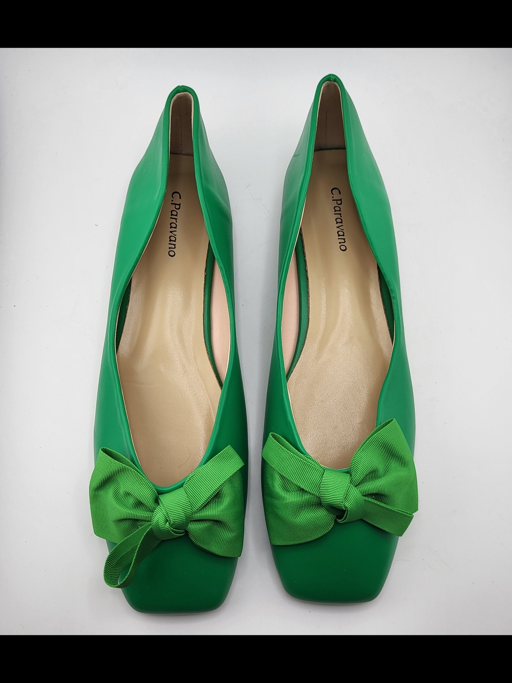 C. Pavarano Green Bow Square-Toe Ballet Flats EU 41 US 10-10 1/2 NIB